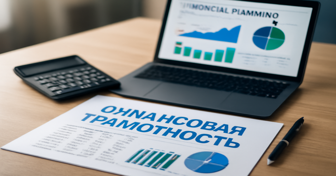 High-quality image illustrating финансовая грамотность with financial tools on a desk.