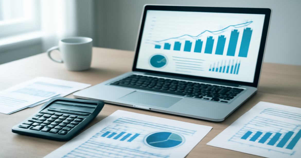 A professional workspace illustrating финансовая грамотность with financial tools and reports.
