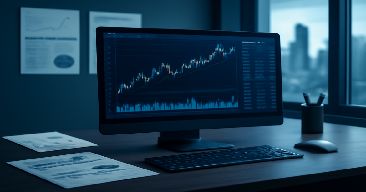 Investing in stocks: a professional workspace with financial graphs and reports for 2026.