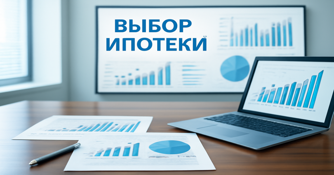 Professional image illustrating выбор ипотеки with financial documents and charts in a modern office.