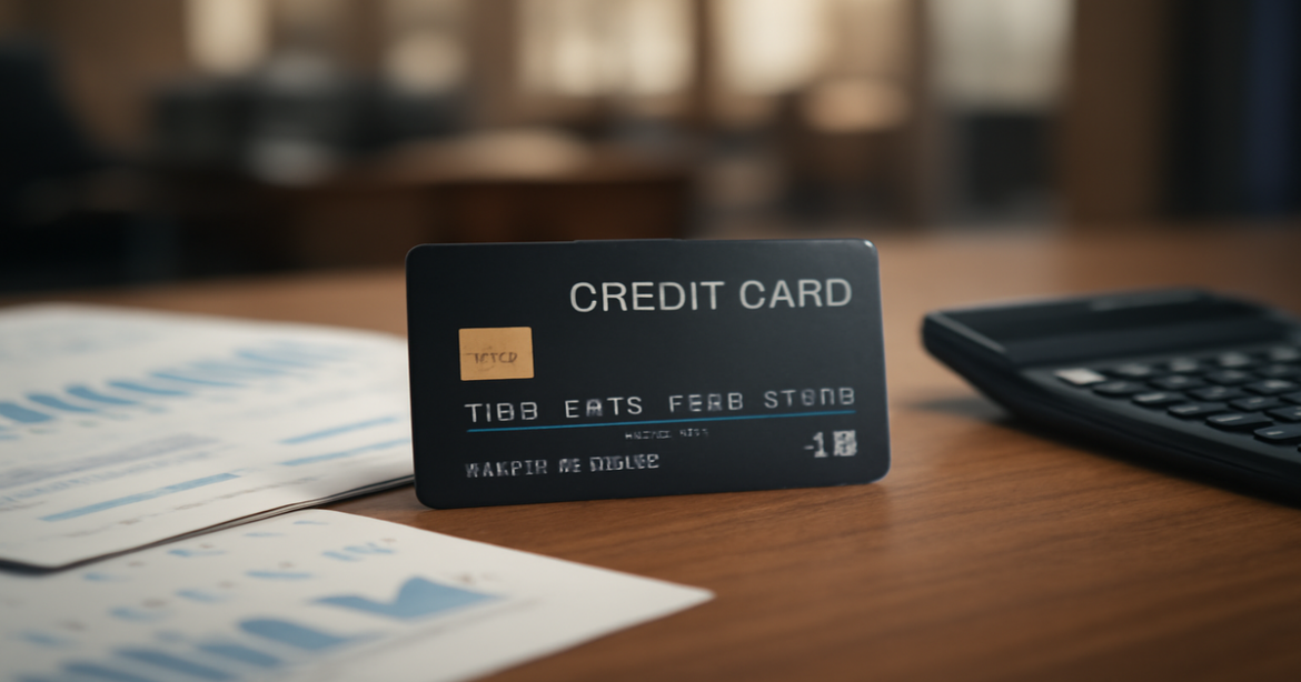 Image of a credit card on a desk, symbolizing the convenience and flexibility of кредитные карты.
