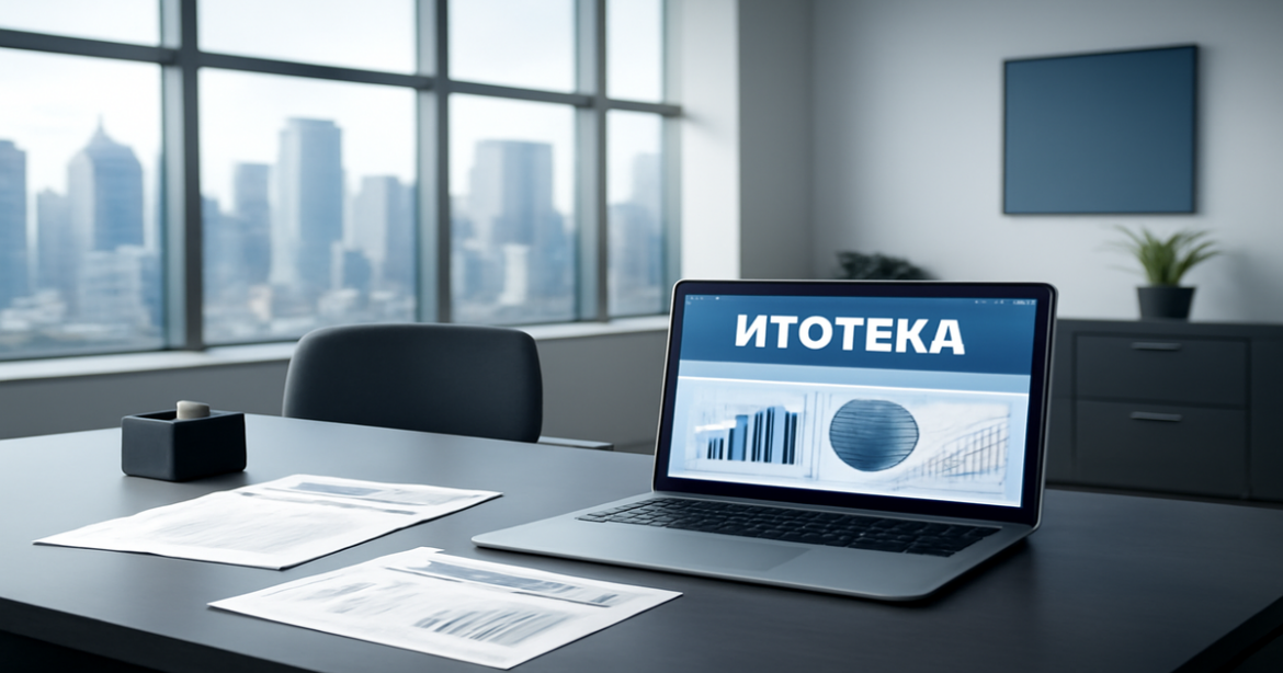 Professional image depicting ипотека in a modern bank setting, ideal for finance-related content.