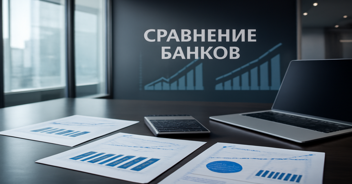 A professional bank interior image illustrating the concept of 'сравнение банков' for financial decision-making.