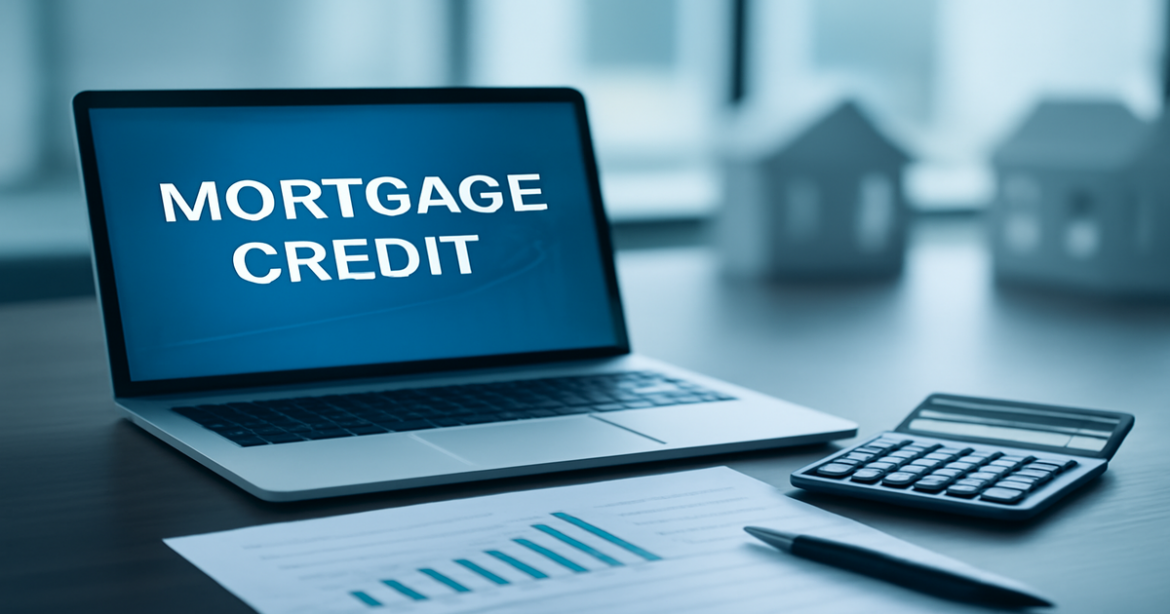 A professional image depicting mortgage credit in a modern banking environment.