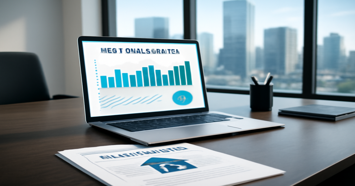 A professional image illustrating ипотечный кредит in a modern office setting with financial documents.