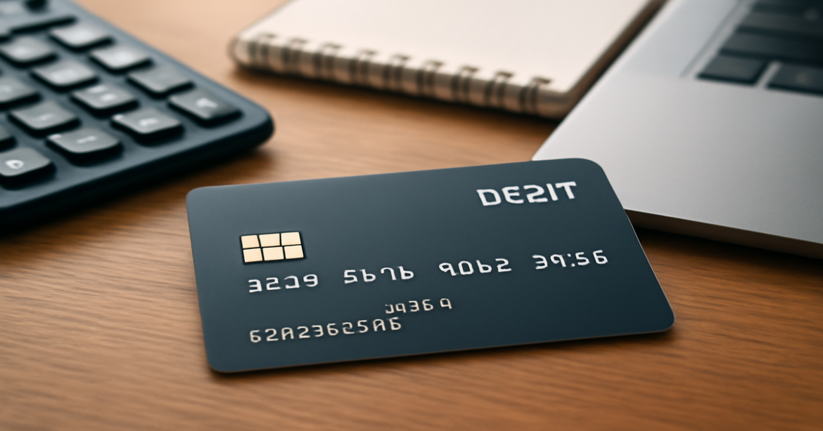 Professional image of a debit card and financial tools, representing the importance of managing finances.