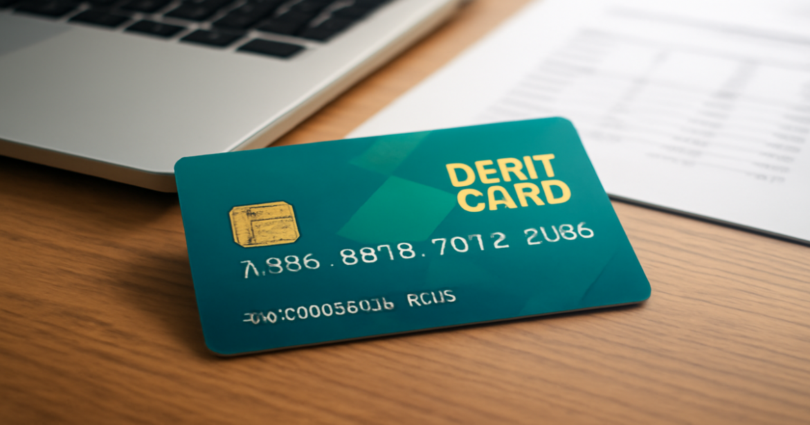 High-quality image of a debit card on a desk, representing banking and finance choices.