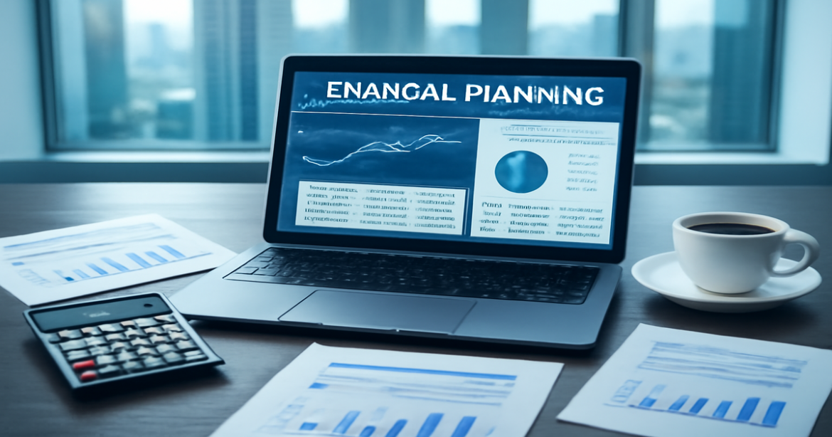 Professional image illustrating финансовое планирование with a modern office setting and tools for financial management.