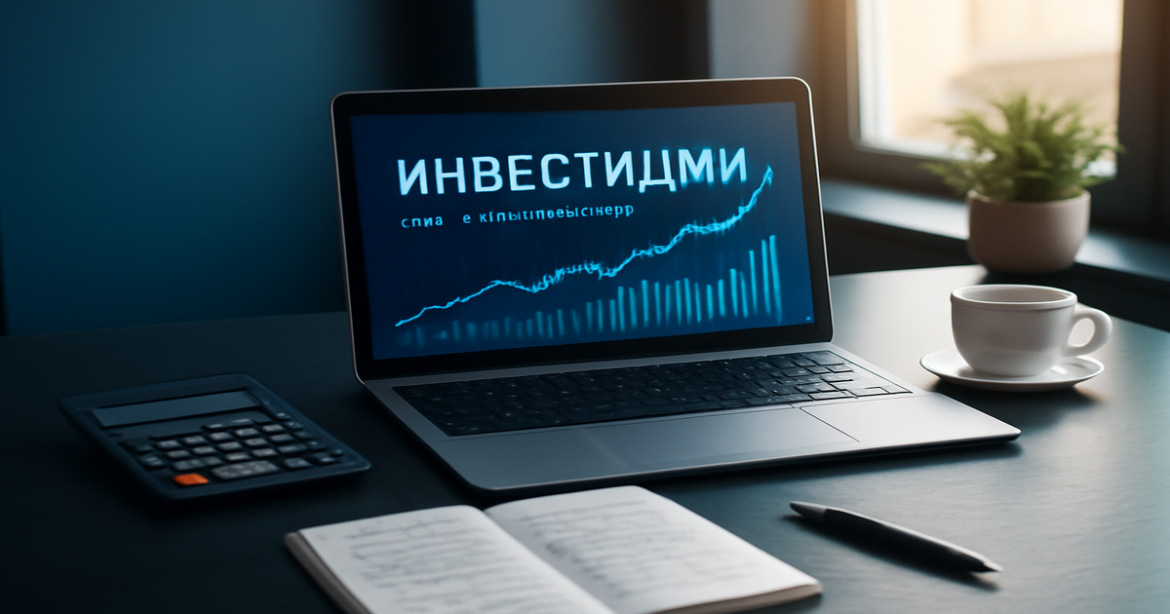 Professional image depicting 'инвестиции для начинающих' with finance elements in a modern office setting.