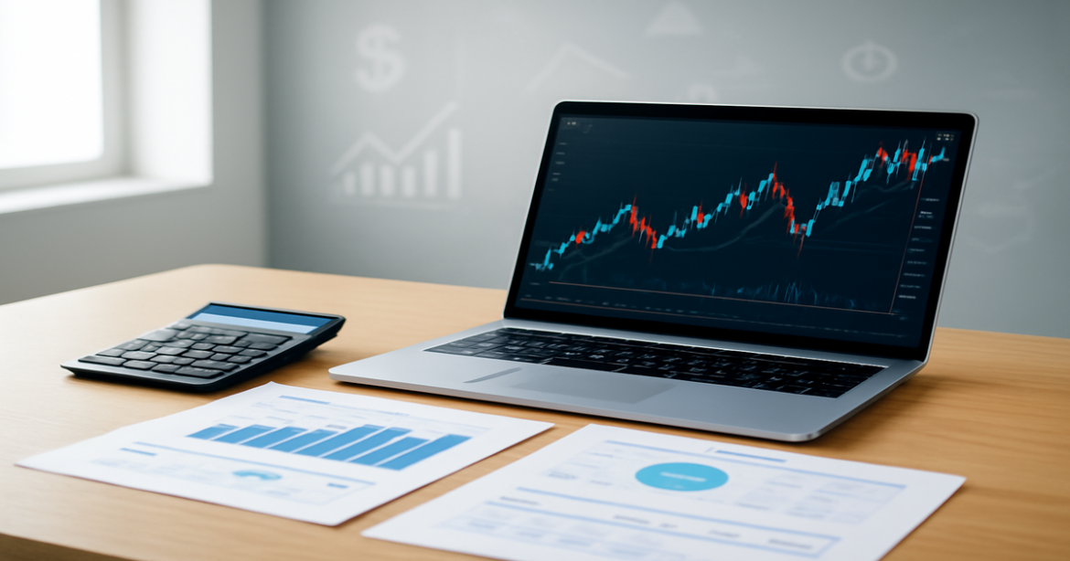 High-quality image representing investments with financial tools in a professional setting.