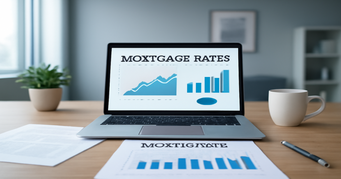 Professional image illustrating ипотечное кредитование with financial documents and graphs.