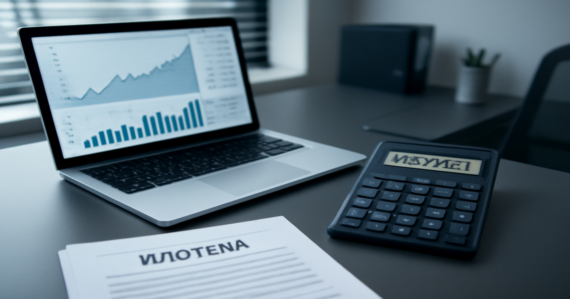Professional image illustrating ипотека in a modern financial setting with charts and documents.