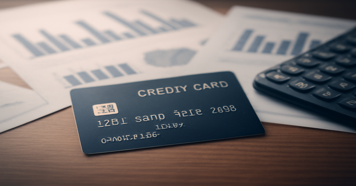 A credit card on a desk, emphasizing its role in managing finances and avoiding debt.