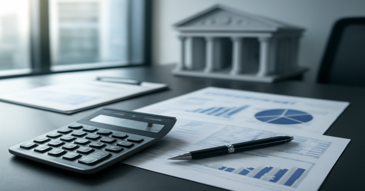 Professional image illustrating financial planning tools and a secure banking environment.