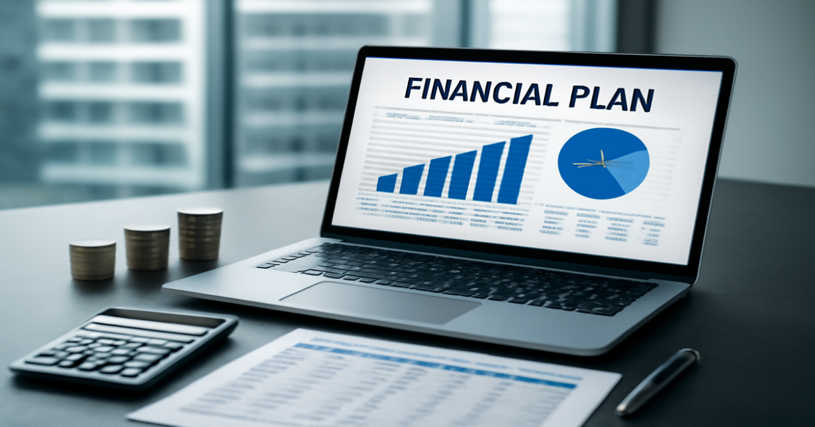 Professional image of a financial plan workspace, emphasizing financial stability and success.