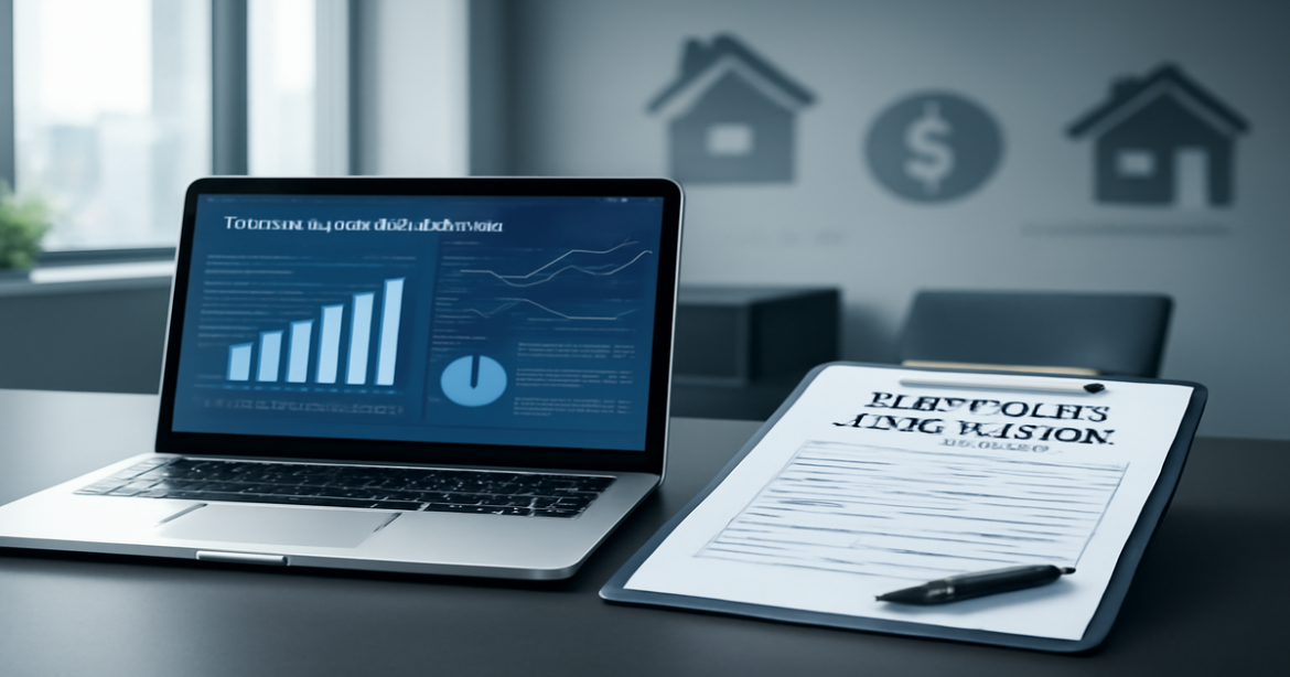 Professional image illustrating ипотека selection with financial tools and a modern banking setting.