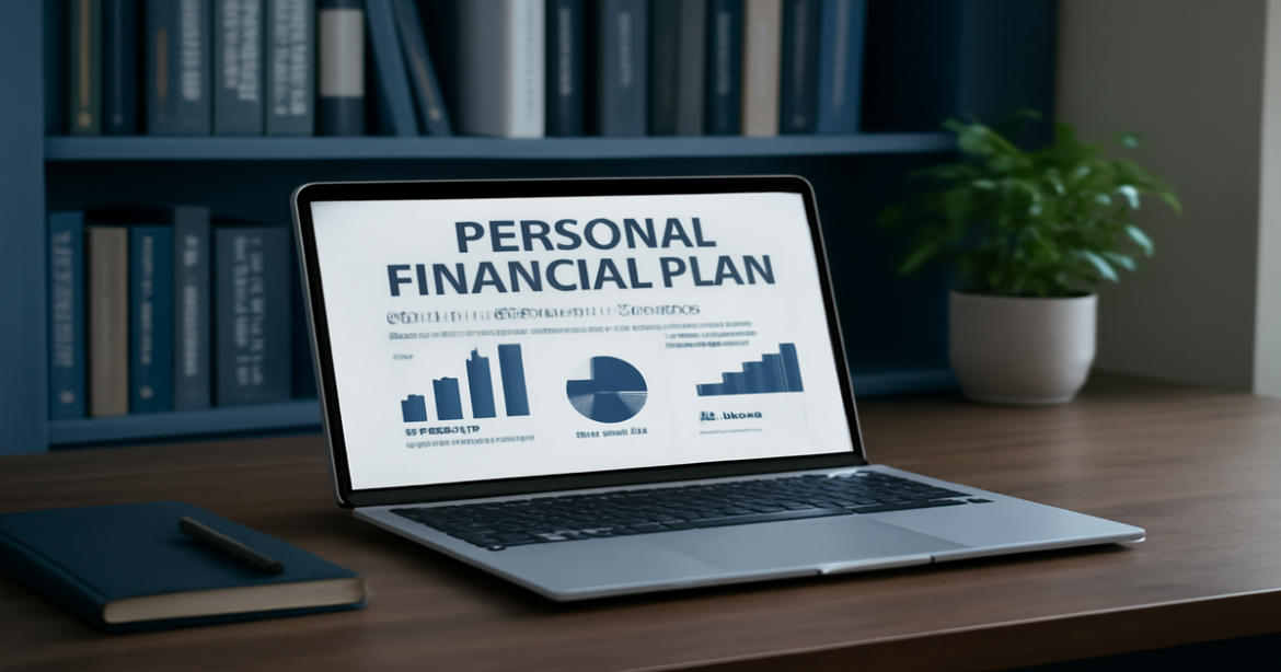 A professional workspace illustrating a financial plan, perfect for achieving personal finance goals.