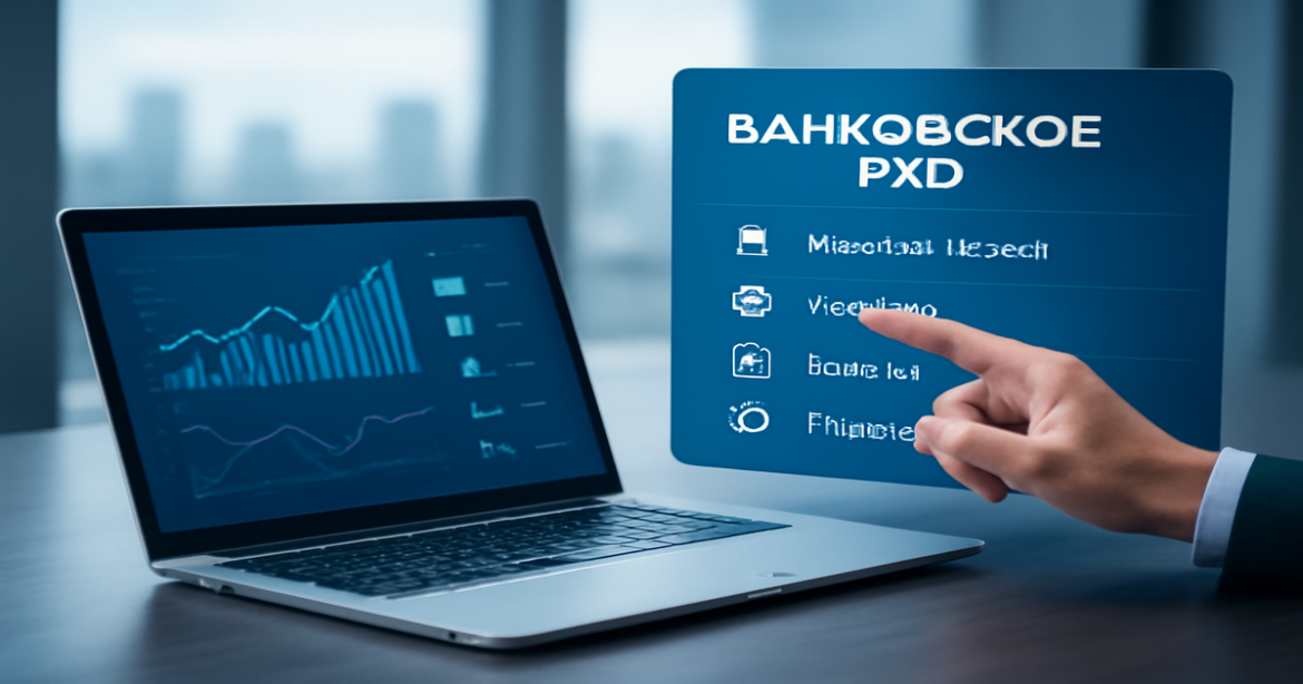 Choosing банковское РКО for business: professional office scene with financial graphs.