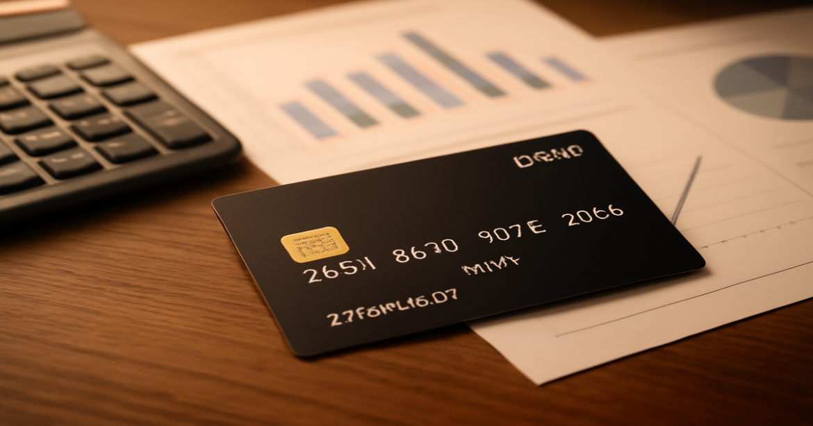 High-quality image of a debit card on a desk, symbolizing financial decision-making.