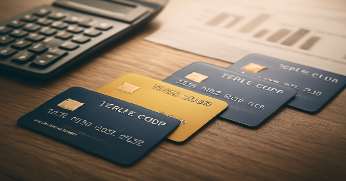 A selection of credit cards on a desk, symbolizing informed choices in banking and finance.