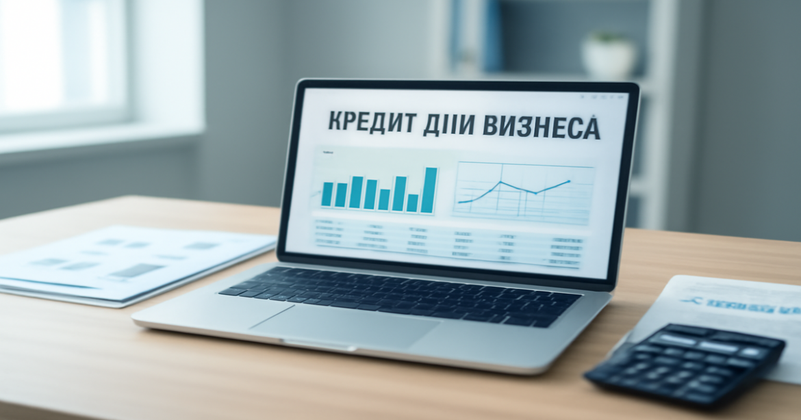 Professional image illustrating кредит для бизнеса in a modern office setting with financial data.