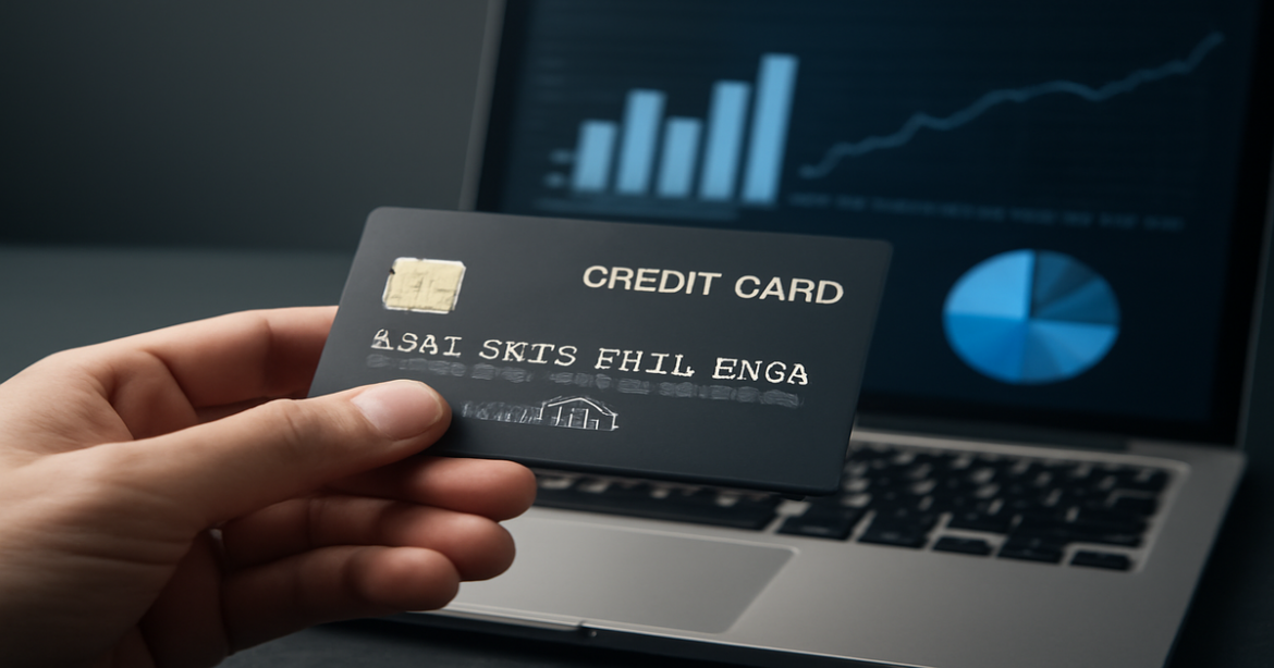 A close-up of a hand holding a credit card, illustrating выбор кредитной карты in a professional setting.