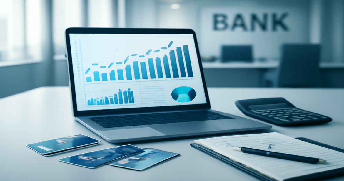 A professional banking scene showcasing кредитные карты and financial tools for 2026.