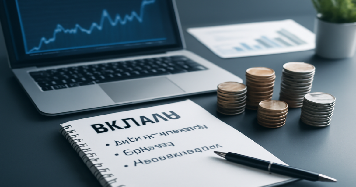 A professional image showcasing investment deposits (вклады) in a modern financial setting.