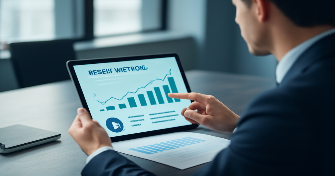 A professional image illustrating выбор вкладов with financial graphs and a digital tablet in a modern office.