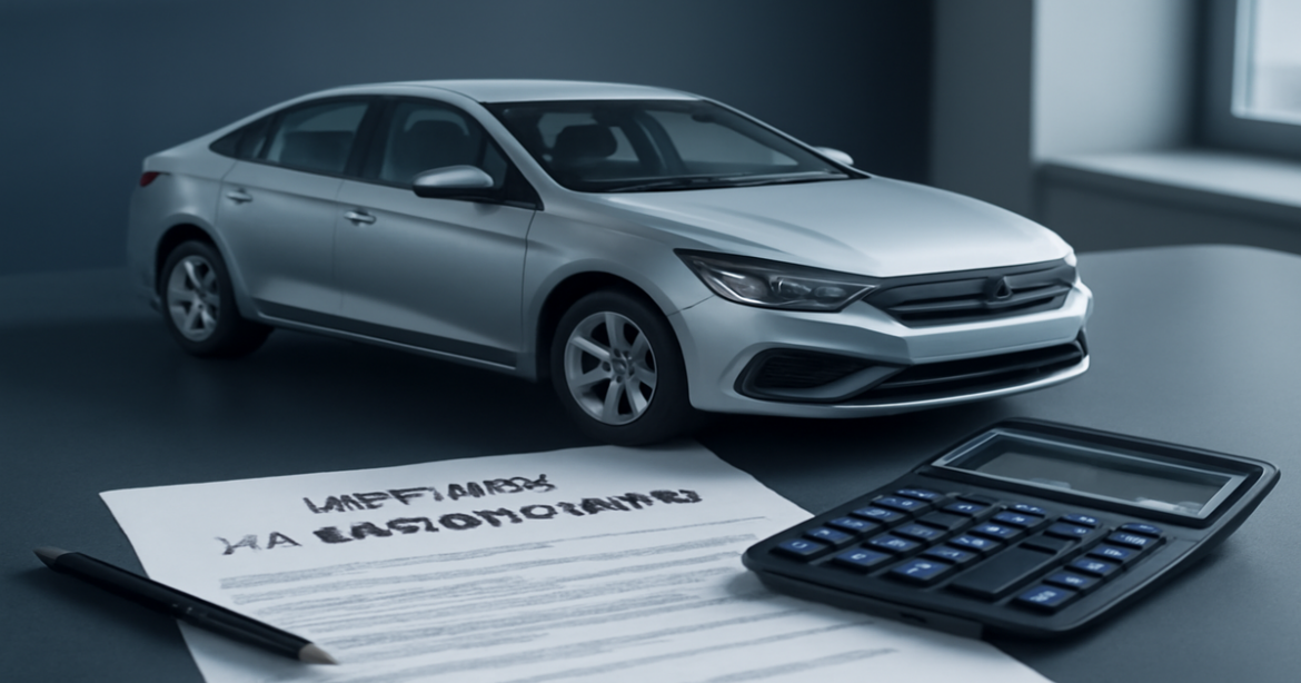 Professional image illustrating кредит на автомобиль with financial documents and a modern car.