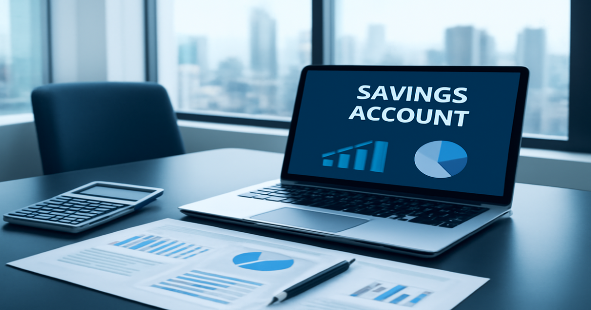 Professional image for banking article featuring a desk with financial tools, highlighting вклад.