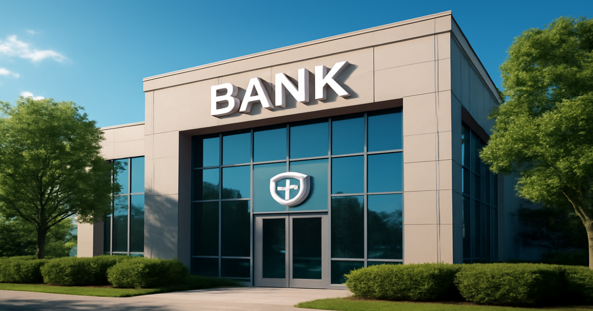 Image depicting выбор банка для вкладов, showcasing a modern bank building symbolizing financial security.