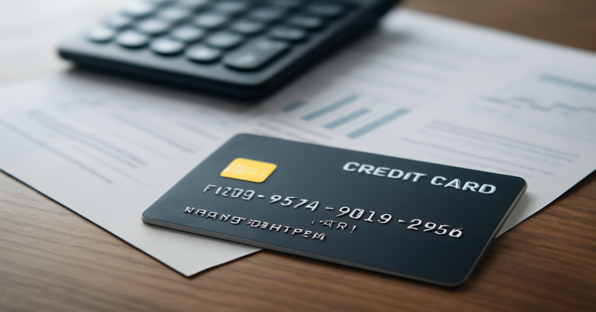 A modern credit card on a desk, symbolizing financial literacy and smart banking choices.