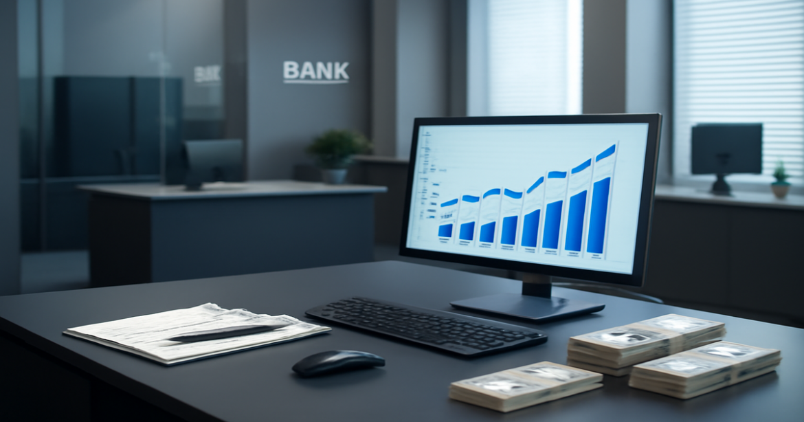 Professional image showcasing лучшие банки with a modern bank office setting for financial topics.