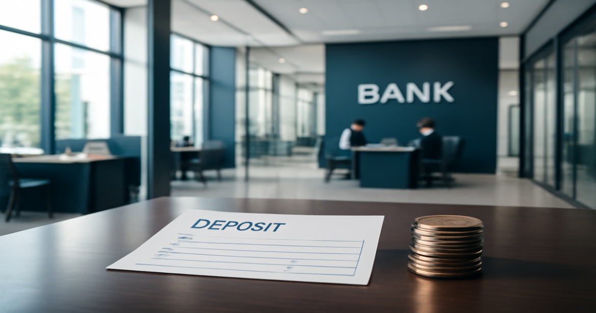 Professional banking interior image symbolizing вклады for financial investments and savings.