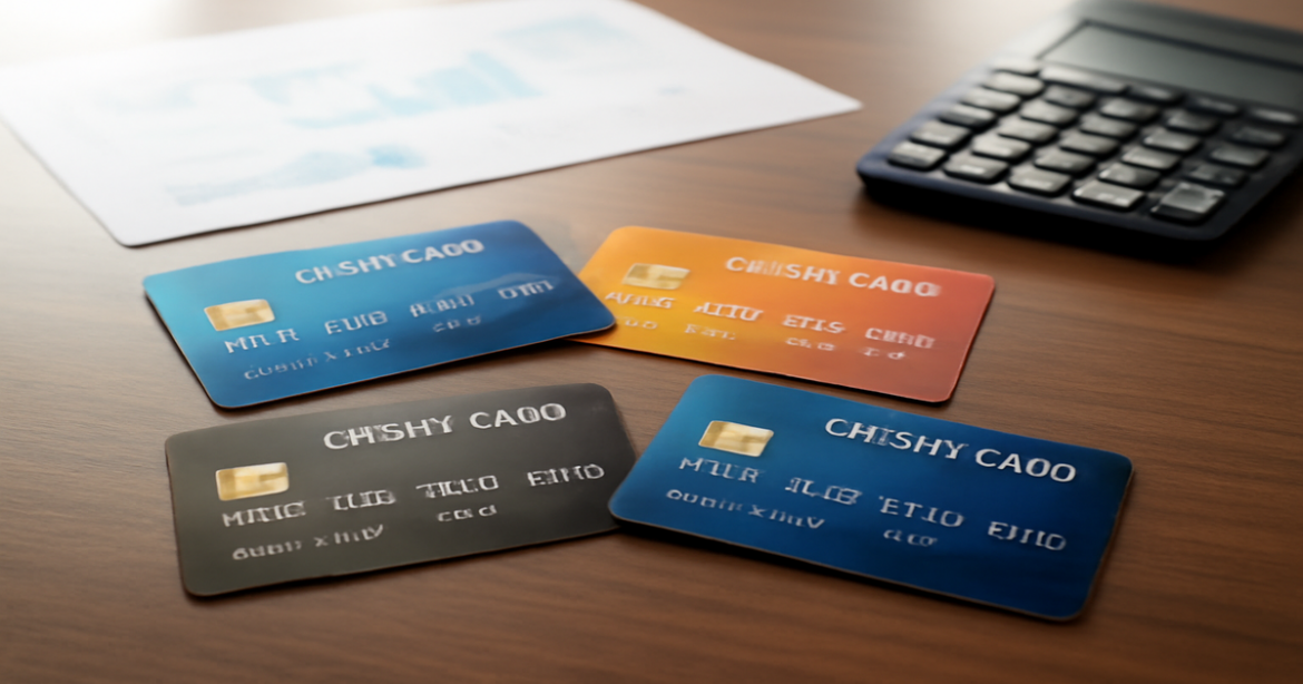 A variety of credit cards on a desk, representing the best credit cards of 2023.