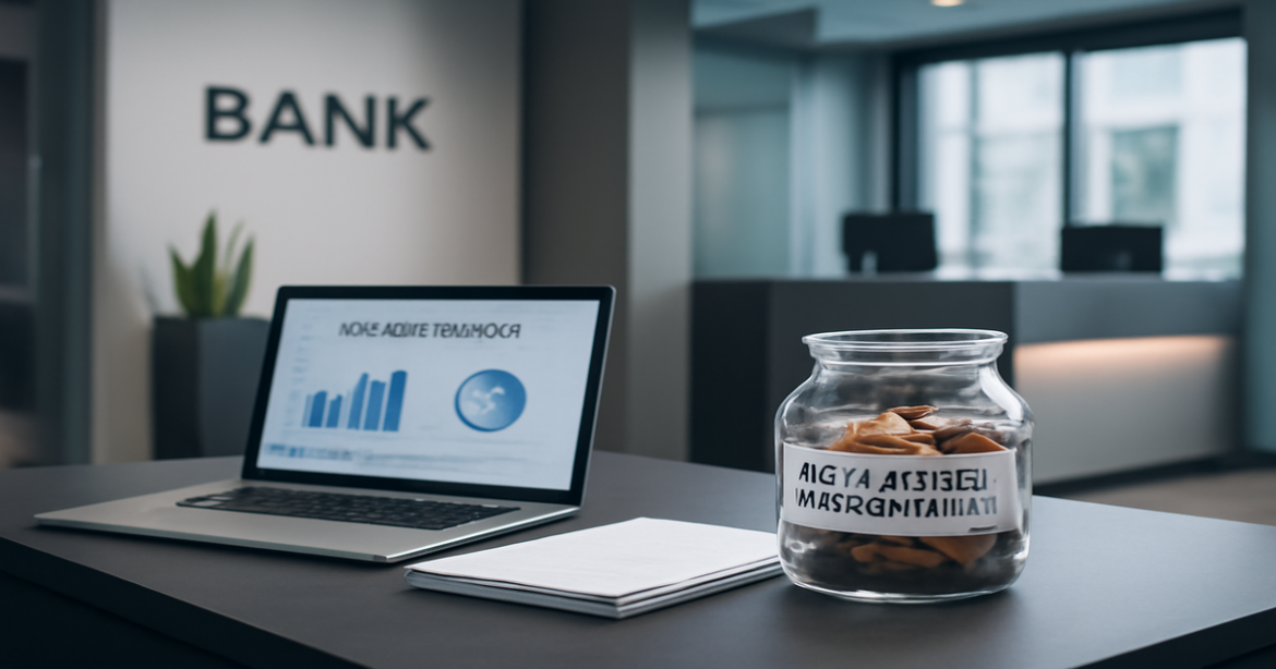 Explore накопления на депозитах in a modern bank setting, focusing on financial security.