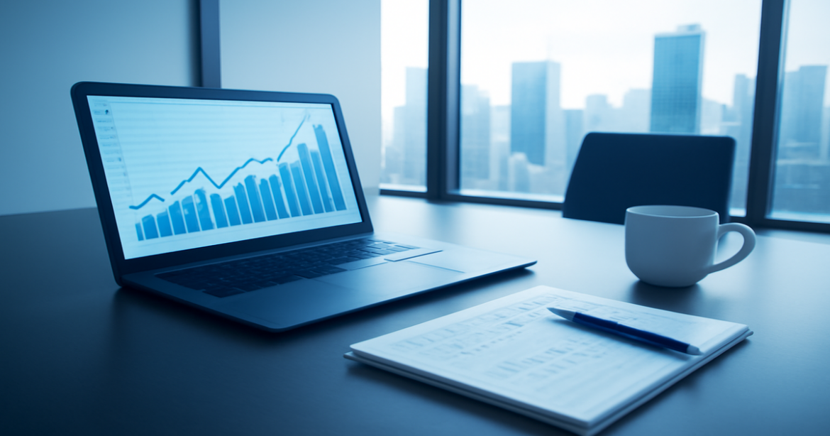 A professional workspace illustrating banking and finance concepts, featuring deposits and investment themes.