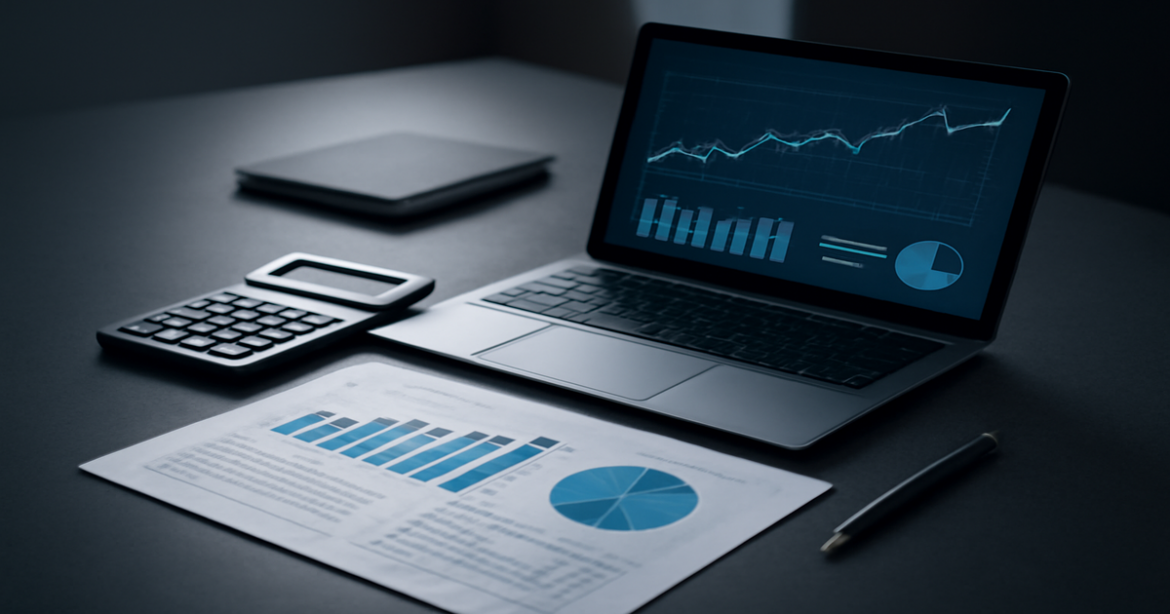 A modern workspace illustrating финансовая грамотность with financial documents and tools for money management.