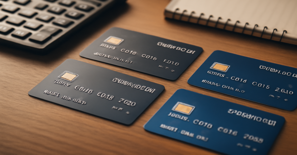 High-quality image of credit cards and financial tools, illustrating the pros and cons of кредитные карты.