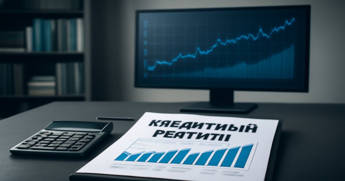 Professional image illustrating кредитный рейтинг with financial documents and charts in an office setting.
