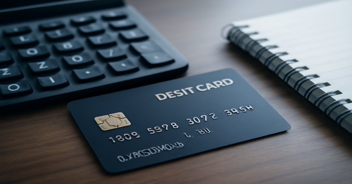 Professional image depicting debit cards and financial tools for effective money management.