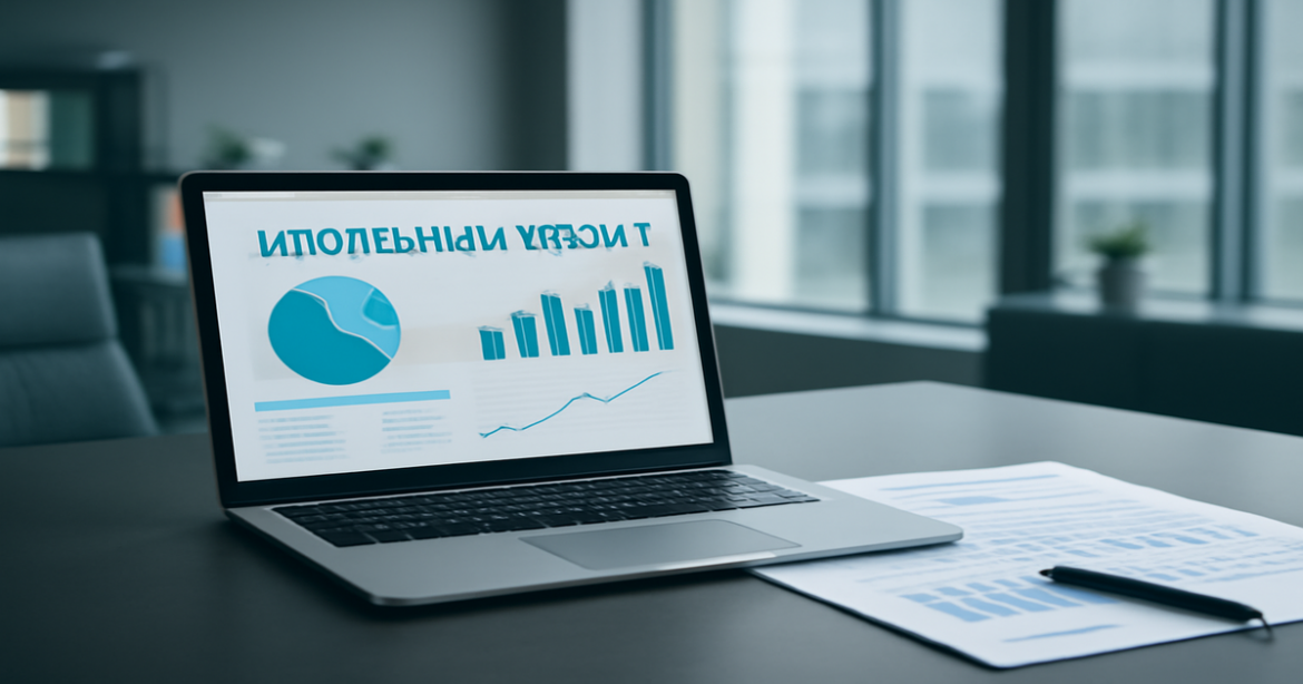 Image of a banking office illustrating ипотечный кредит with financial documents and charts.