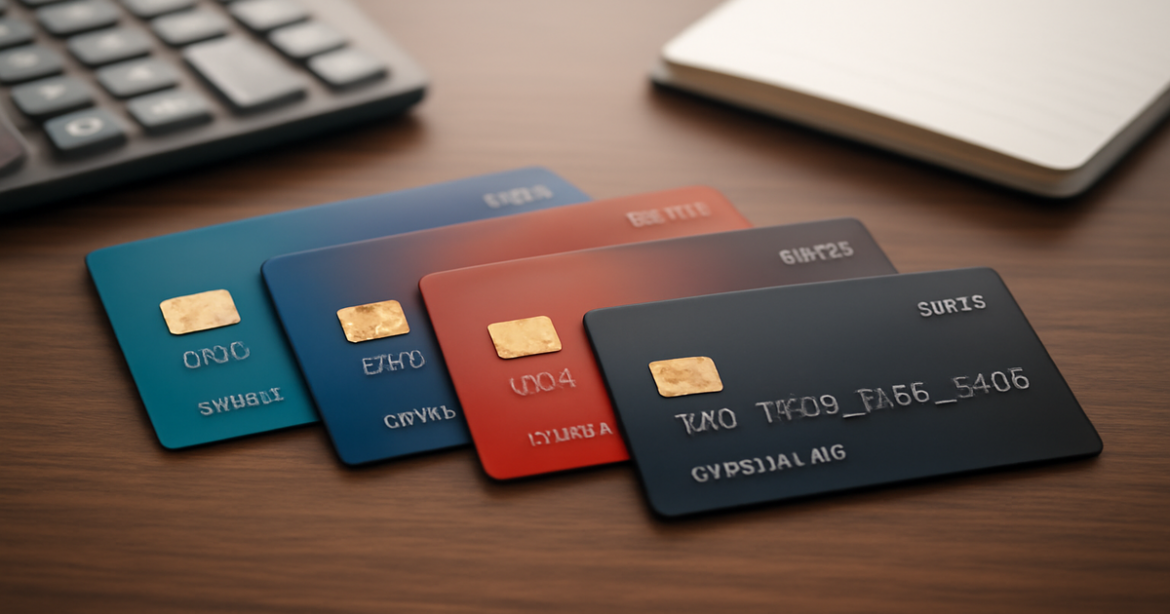 A collection of debit cards on a desk, illustrating options for managing everyday expenses.