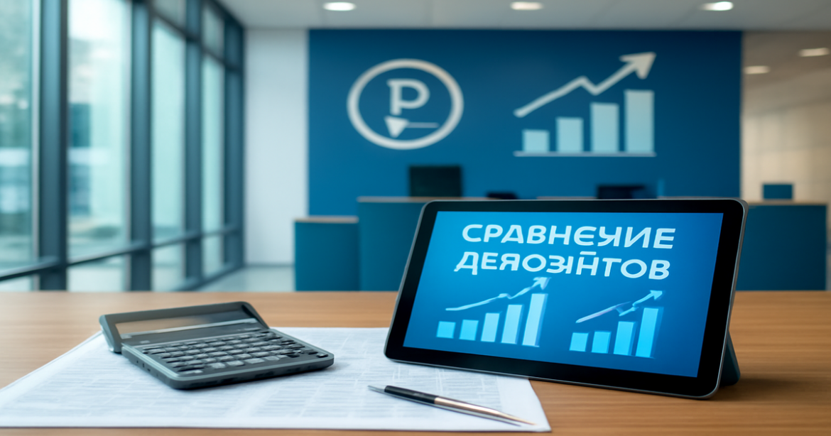 Professional image illustrating 'сравнение депозитов' in a modern banking setting.
