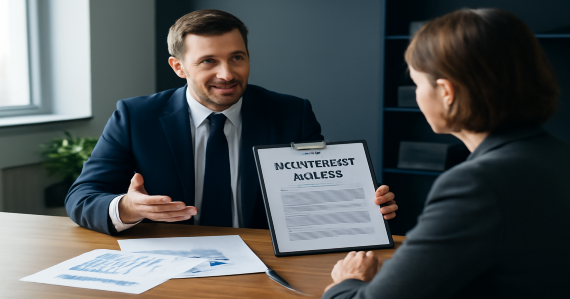 A professional image illustrating страхование жизни in a financial advisory setting.
