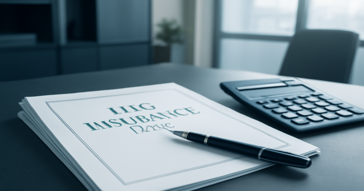 Professional image representing страхование жизни with policy documents and financial tools.