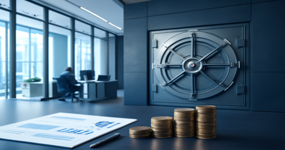 High-quality image of banking and finance, highlighting вклады in a modern bank setting.