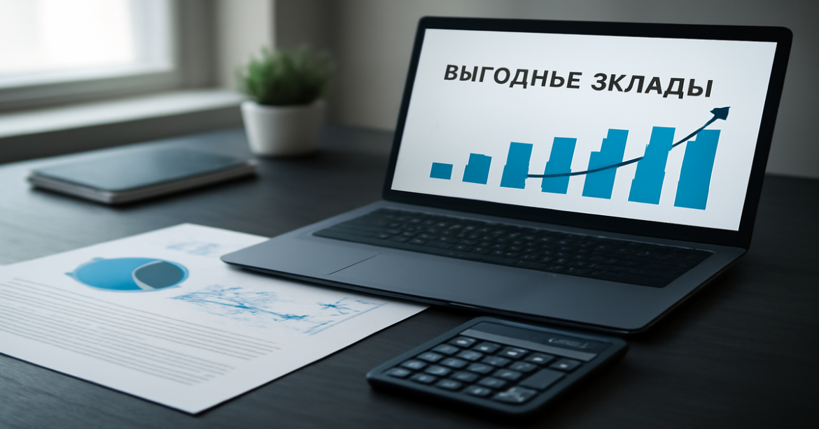 Image of a financial advisor's desk focusing on выгодные вклады in banking and finance.