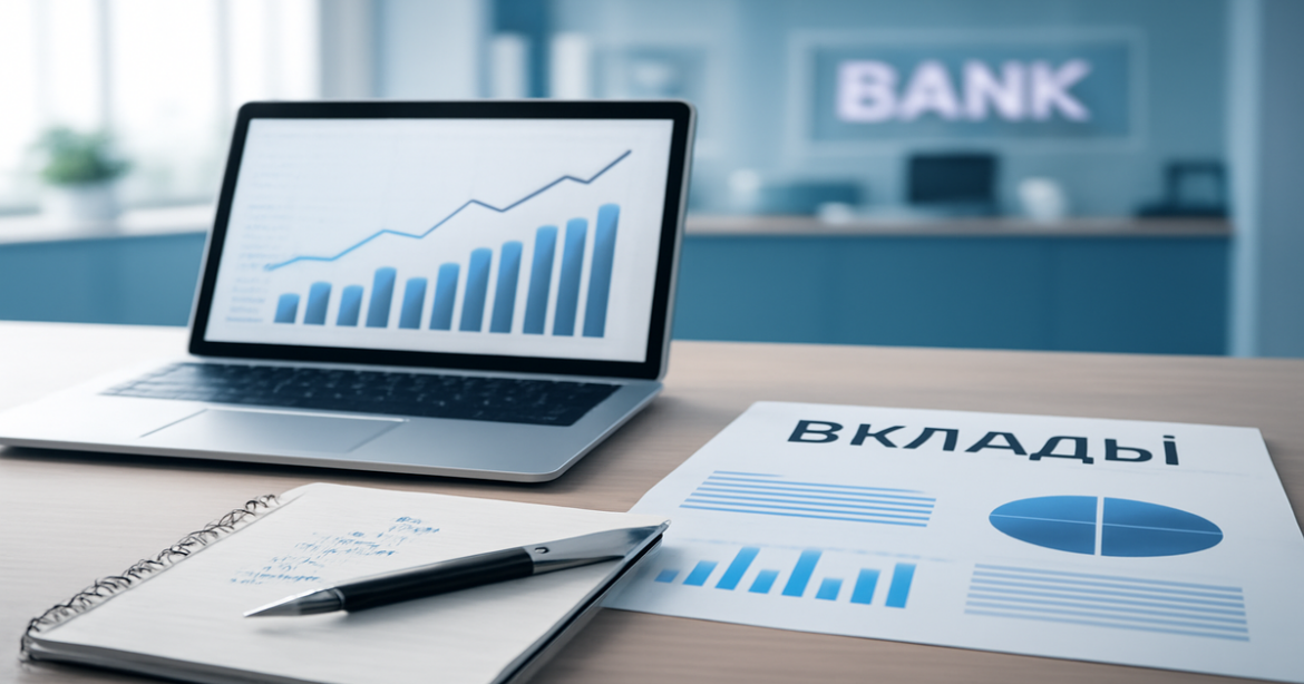 Explore вклады in a modern banking setting, emphasizing financial tools and a professional atmosphere.